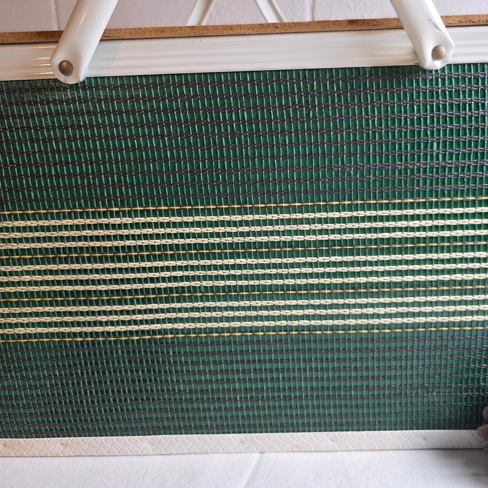 Vintage Redmon Woven Vinyl Picnic Basket Green Striped Retro MCM - Picture 3 of 15